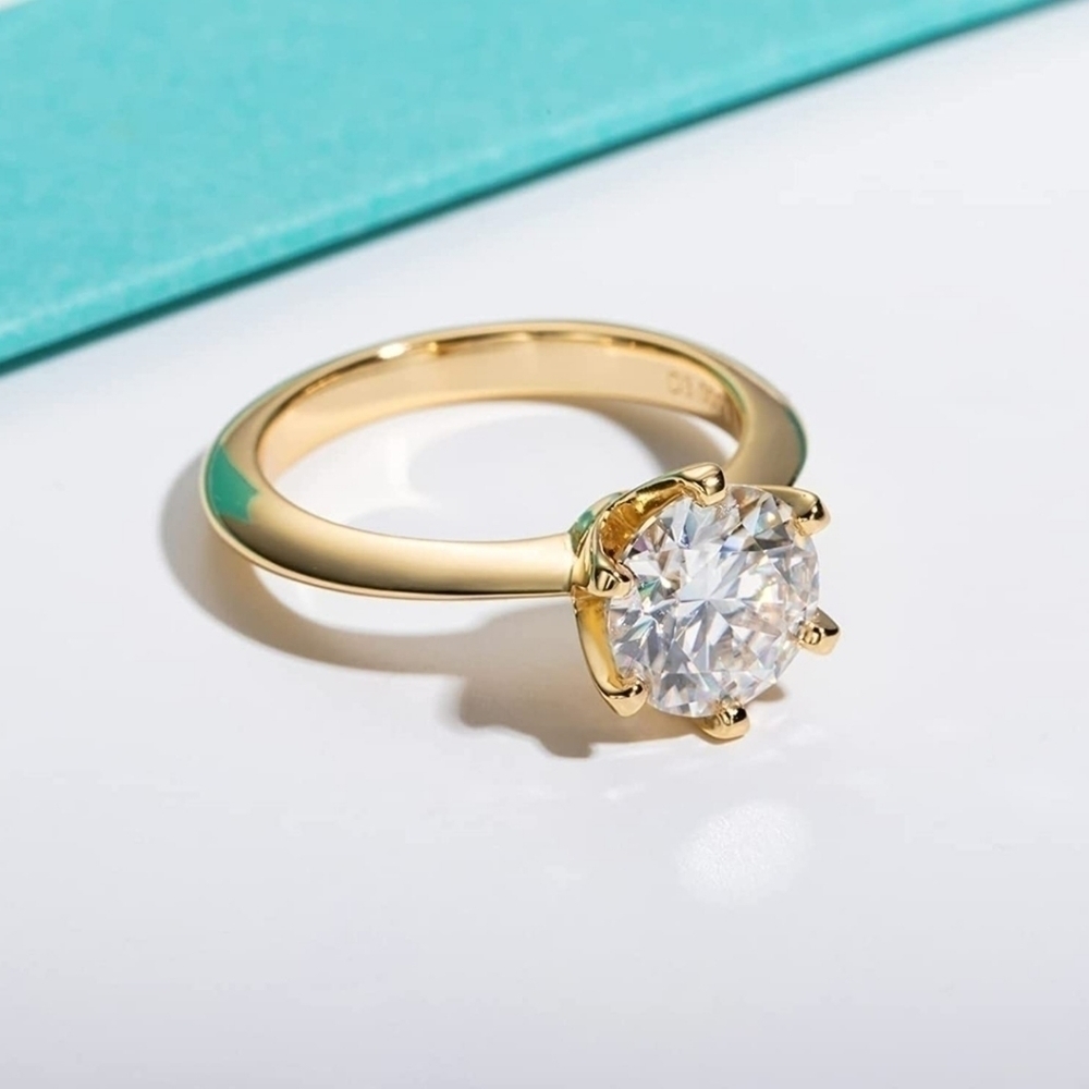 Certified 18k Yellow Gold 3Ct Diamond Ring Engagement Moissanite 925 Wedding